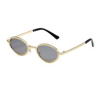 MUTYNE Round Oval Sunglasses for Men Women Retro Metal Frame Eyewear with Textured Gold Frame Gray Lens Vintage Fashion Su