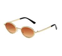 MUTYNE Round Oval Sunglasses for Men Women Retro Metal Frame Eyewear with Textured Gold Frame Gray Lens Vintage Fashion Su