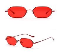 MUTYNE Small Rectangle Sunglasses Men Metal Frame Polygon Women Red Lens Sun Glasses Men Gold Unisex Uv400,full red,One size