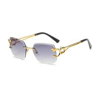 MUTYNE Square Rimless Sunglasses Men Leopard Frameless Sun Glasses for Male Shades Mirror Eyeglasses,C1Gold Double Gray,One size