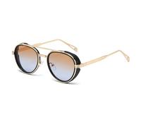 MUTYNE Steampunk Round Sunglasses for Men Women Retro Metal Frame Double Bridge Circle Sun Glasses Gothic Eyewear with Sid