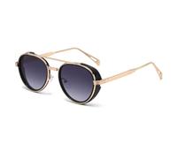 MUTYNE Steampunk Round Sunglasses for Men Women Retro Metal Frame Double Bridge Circle Sun Glasses Gothic Eyewear with Sid