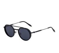 MUTYNE Trendy Punk Metal Oval Women's Sunglasses Luxury Small Frame Sunglass Men Outdoor Driving Uv400(Black Gray)