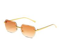 MUTYNE Vintage Rimless Rectangle Sunglasses for Men Women Gold Metal Frame Polygon Tinted Lenses Retro Fashion Sun Glasses
