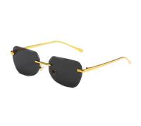 MUTYNE Vintage Rimless Rectangle Sunglasses for Men Women Gold Metal Frame Polygon Tinted Lenses Retro Fashion Sun Glasses