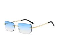 MUTYNE Women Square Frameless Sunglasses Classic Ultralight Metal Sun Glasses Outdoor Men Casual Sunscreen Uv400(Blue)
