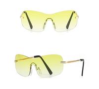 MUTYNE Yellow Blue Rimless Sunglasses For Men One Piece Metal Square Sun Glasses For Women Uv400 Frameless Gold Male,gold with yellow,One size