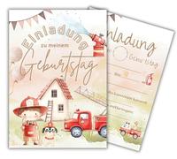 Mutzauber Fire Brigade Invitation Cards Children's Birthday - Set of 12 | Fire Brigade Invitation Cards for Boys & Girls | Sturdy on 350 g Paper | Invitation Cards Children's Birthday Boy (Fire