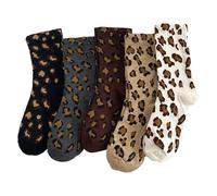 MUU Thermo Crew Socks for Women, 5 Pairs, Leopard Pattern, Warm Cosy Quarter Socks for Everyday, Home, Hiking