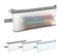 muuee EVA Mesh Pencil Case, Portable Waterproof Pencil Pouch, Eco-Friendly Clear Zipper Pen Bag for Adults & Students, Large Capacity Storage for Stationery, Toiletries, Makeup, Travel (White-Grey)