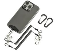 muuee Phone Lanyard with Metal Tether Tab, Stretchy Anti Theft Phone Wrist Strap, Anti-Drop Outdoor Hiking Skiing Cycling Climbing, Compatible for iPhone and Most Smartphones (Black+Black)