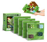 MUUHU - Magnetic building blocks baseplate, 4 green base plates for Minecraft magnetic building blocks for building, playing and presenting 10 x 10 cm creations, base plate for