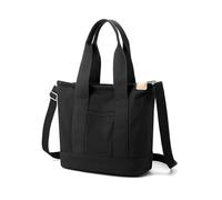 Muuisndjaq Multi-Pocket Tote Bag with Zipper, Canvas Japanese Handmade Handbag with Compartments, Multifunction Black