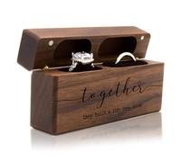 MUUJEE The Adventure Begins Double Ring Box - Engraved Slim Wooden Ring Case Box for Wedding Ceremony Engagement Proposal Ring Bearer Box - Anniversary Birthday Gift Ideas (Together)