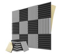 Muuoeou 12Pack Sound Proof Foam Panels with Self Adhesive,1x12x12In Acoustic Soundproof Wall Panels for Gaming&Studio,Black&Gray