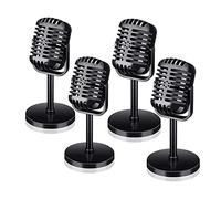 Muuoeou 4Pcs Retro Microphone Props Model Vintage Microphone Antique Microphone Toy Microphone Stage Table Decor Black