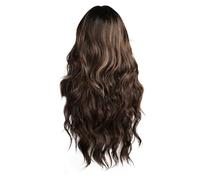 Muuoeou European and American Style Wig Black Brown with Bangs Big Wave Long Curly Hair Chemical Fiber Curls Highlighting Wig, Easy to Use Fine Workmanship