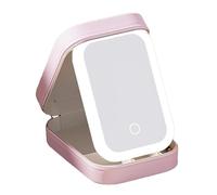 Muuoeou LED Three-Color Adjustable Makeup Mirror, Three Colors Brightness Adjustable Makeup Mirror with Lights Pink