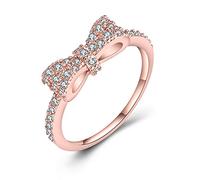 Muuoeou Lovely Bow Rings with Rose Gold Color Mini Inlay Full Romantic Rings for Jewelry US9