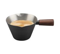 Muuookka Espresso Shot Glass, Stainless Steel 6.8OZ/200ML Espresso Measuring Cup Featuring Wooden Handle and Dual Spouts B