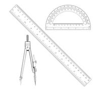 Muuookka for School and Office Use:3-Piece Geometry Set-Includes 12 Inch Ruler, Clear Protractor& Stainless Steel Compass