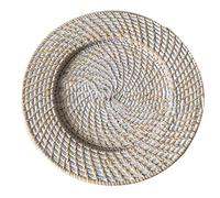 Muuookka Retro Elegant Rattan Tray Round Dessert Plate Fruit Plate Tabletop Decoration White