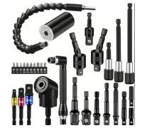 Muuookka Right Angle Drill Screwdriver Hex Shank Rotatable Socket Adapter 31PCS Flexible Drill Bit Extension Set 105°