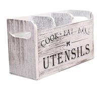 Muuookka Vintage Tableware Storage Box with Three Compartments Rustic Wooden Kitchen Utensil Rack Farmhouse Style Dish Cabinet B