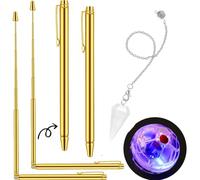 Muuookka Water Divining Dowsing Rods 4 Pcs Copper Set Pen Shaped Gold Spirit Rods Dowsing Pendulum LED Light Up Cat Ball