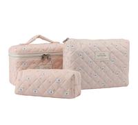MUUQANYU 3PCS Coquette Makeup Bag，Quilted Cosmetic Bag Large Make Up Bag Set，Quilted Portable Toiletry Organizer Bag，Cotton Travel Skincare Bag for Women Girls, Multicolor, 07-white Bunny