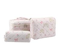 MUUQANYU 3PCS Coquette Makeup Bag，Quilted Cosmetic Bag Large Make Up Bag Set，Quilted Portable Toiletry Organizer Bag，Cotton Travel Skincare Bag for Women Girls, Multicolor, 05-pink Rabbit