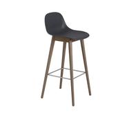 Muuto Fiber Bar Stool w. Wood Base And Backrest Black/ Dark Brown H97.5 cm