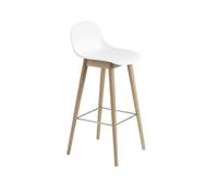 Muuto Fiber Bar Stool w. Wood Base And Backrest White/ Oak H97.5 cm