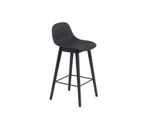 Muuto Fiber Bar Stool w. Wooden Base And Backrest Black/ Black H87.5 cm