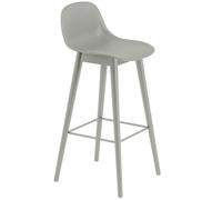 Muuto - Fiber Bar Stool Wood With Backrest 75 cm, Grey - Grey