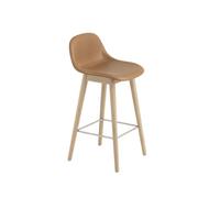 Muuto Fiber barstool with backrest 65 cm Leather refine cognac-oak legs