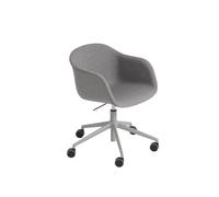 Muuto Fiber Dining Chair with Armrests Swivel Base and Wheels Upholstered Remix 133/ Gray