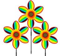 MuuXii 3PCS Sunflower Colorful Wind Spinners, Stripe Whirligigs Wind Spinner, 14.8inch Large Size Garden Windmill Spinner, DIY Pinwheel Craft Lawn Courtyard Outdoor Decoration
