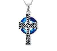 MUUYON Cross Necklace for Women with Blue Crystal Cross Jewellery 925 Sterling Silver Pendant Pagan Jewellery