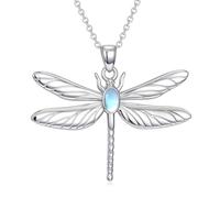 MUUYON Dragonfly Necklace 925 Sterling Silver Simulated Moonstone Dragonfly Pendant Flying Animal Jewelry for Women
