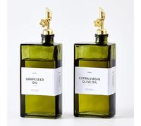 MUVEKA Olive Oil Dispenser Bottle for Kitchen, 16.9oz /500ml Cooking Vinegar Dispenser Bottle Set, Glass Sauce Container, Labels, Brush, Funnel, Stoppers, Green for Oil, Wine