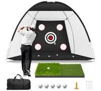 MUVPOH 10x7ft Golf Practice Net with Dual-Turf Mat, Multi-Targets, Black