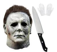 MUVZKQIAN Michael Myers Mask Halloween Scary Horror Costume Latex Mask | Rubber Full Head Mike Myers Mask & Gloves & Prop Knife for Adults Cosplay Costume Props Horror Theme Lovers Halloween Party