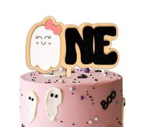 MUWEOL Spooky One Cake Topper - Halloween First Birthday Party Decoration,Little Cute Ghost With Pink Bow Wooden Cake Topper (spooky topper)