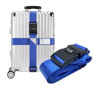MUWINC Suitcase Straps with Lock, 1 PCS Adjustable Heavy Travel Duty Suitcase Belts with Buckle and Name ID Card, for Securing and Identifying Luggage (Blue)