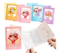 MUWINC Thank You Good Luck Blank Cards and Envelopes Multipack - 12 PCS Elegant Tri-Fold Floral Bouquet Greeting Card, 30x15cm (4 Colors)