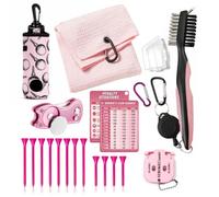 MUWOOB 18 Pcs Golf Accessories for Women - Includes Golf Ball Bag with Hook, Brush, Towel, Divot Tool, Stroke Counter, Pink Golf Tees & Distance Card - Pink Golf Kit for Female Golfers