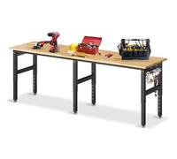 MUWOOD 96”Adjustable Work Bench, 5000 LBS Capacity Heavy Duty Workbench with Power Outlet & Pegboard, Rubber Wood Work Table for Garage, Workshop, Office, Home