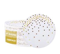 MUXHEL 100PCS Gold Paper Plates 9 Inch/23 cm White and Gold Party Paper Plates Large Disposable Plates for Parties Birthday Weddings Picnics BBQ
