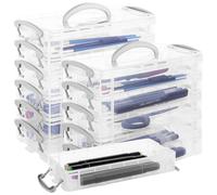 MUXHEL 12 Pack Plastic Pencil Box Clear Pen Storage Organiser with Lid Stackable Portable Pencil Storage Box with Handle for Office Home & School-21.5x10x20.5cm